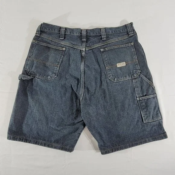EUC WRANGLER Men's 38 (Actual 39" x 10") Denim Carpenter Shorts Dark Wash Blue - Picture 2 of 4
